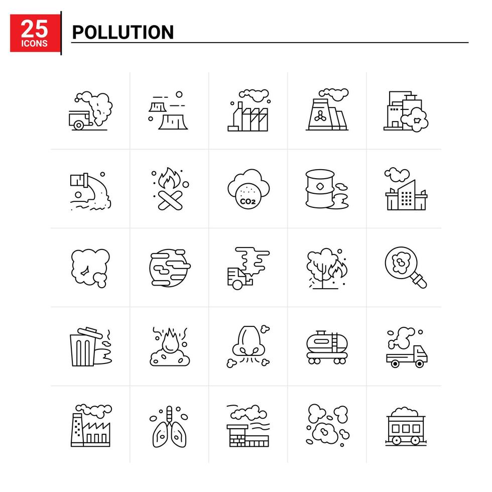 25 Pollution icon set vector background