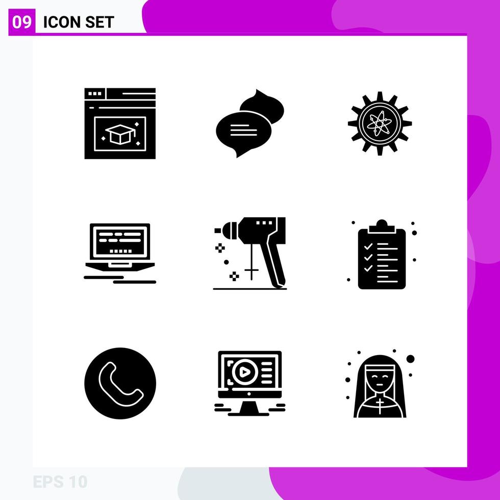 paquete de conjunto de iconos sólidos de 9 iconos de glifo aislados en fondo blanco para impresión web y fondo de vector de icono negro creativo móvil