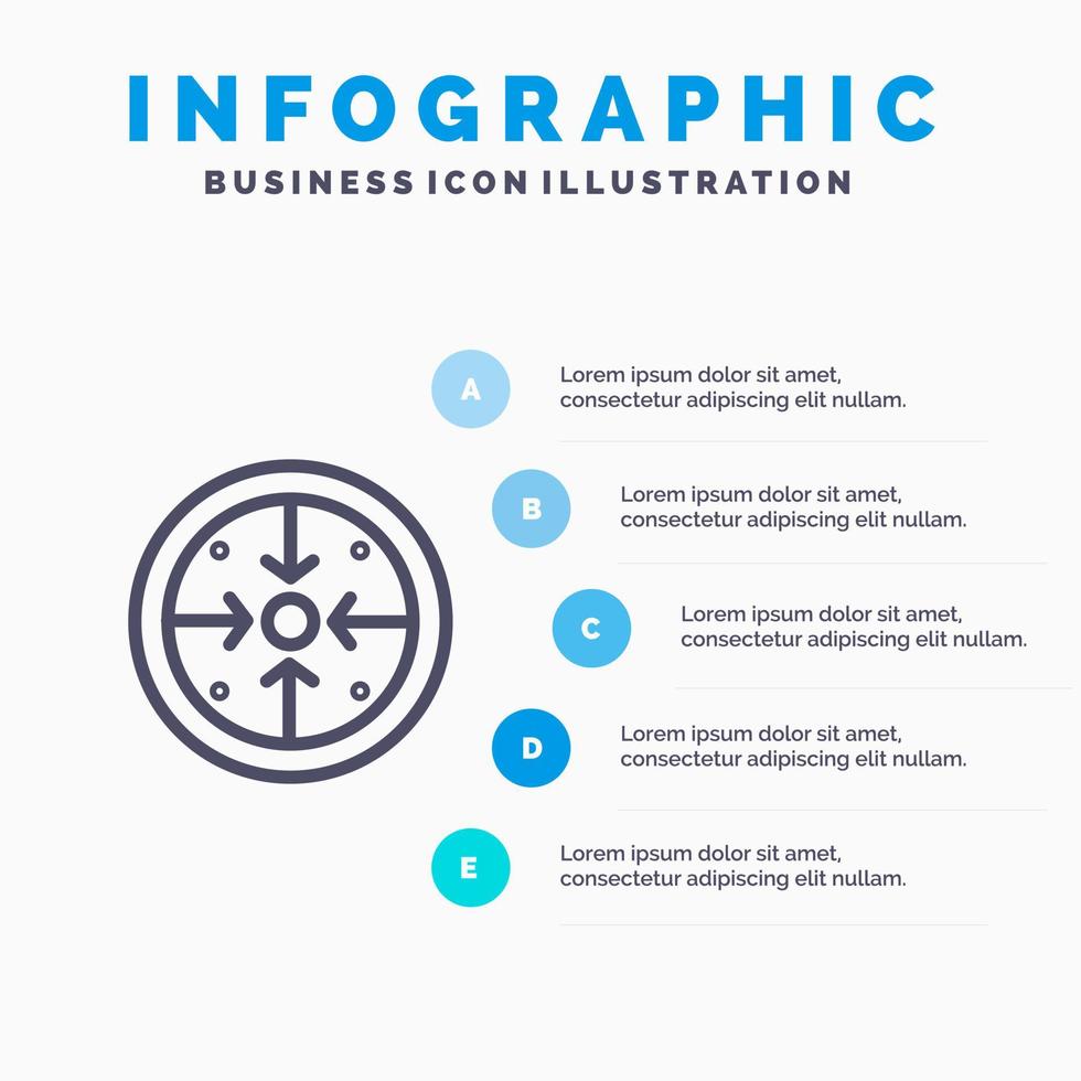 etapas objetivos implementación operación proceso línea icono con 5 pasos presentación infografía fondo vector