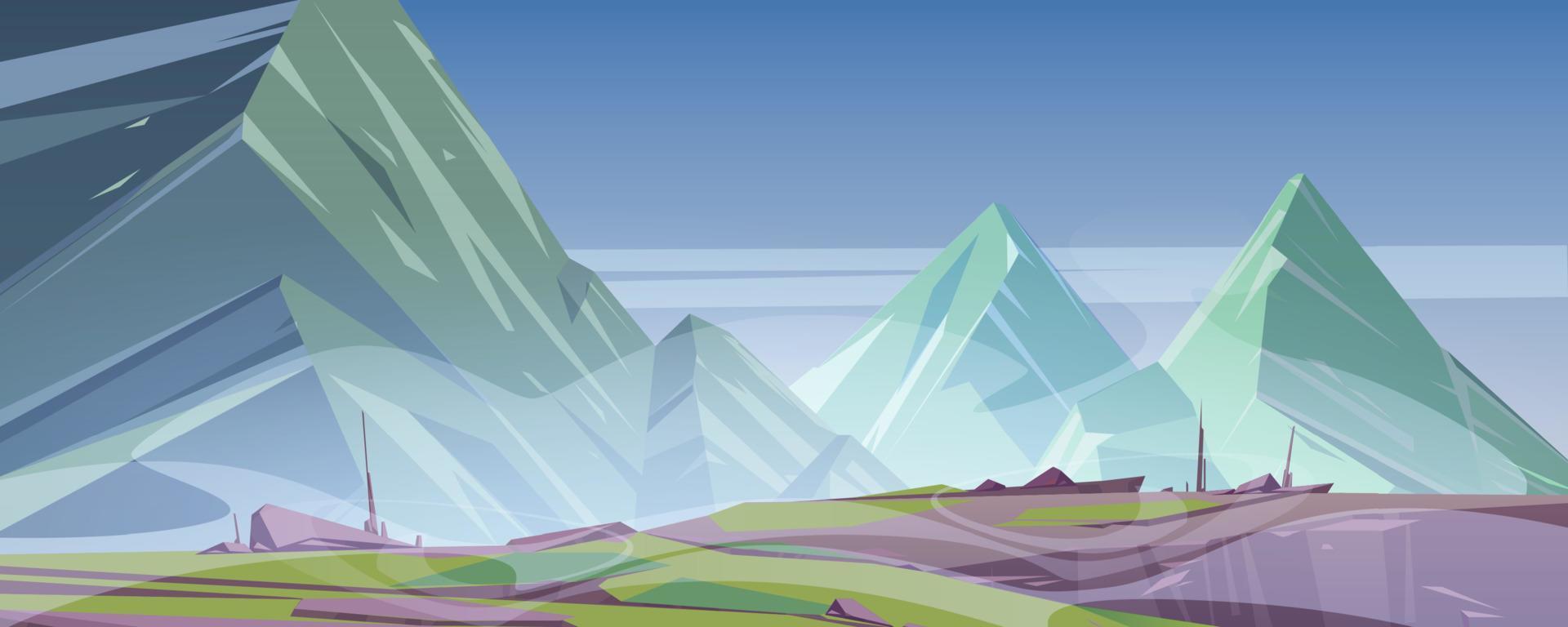 paisaje de montaña con niebla cubre picos rocosos vector