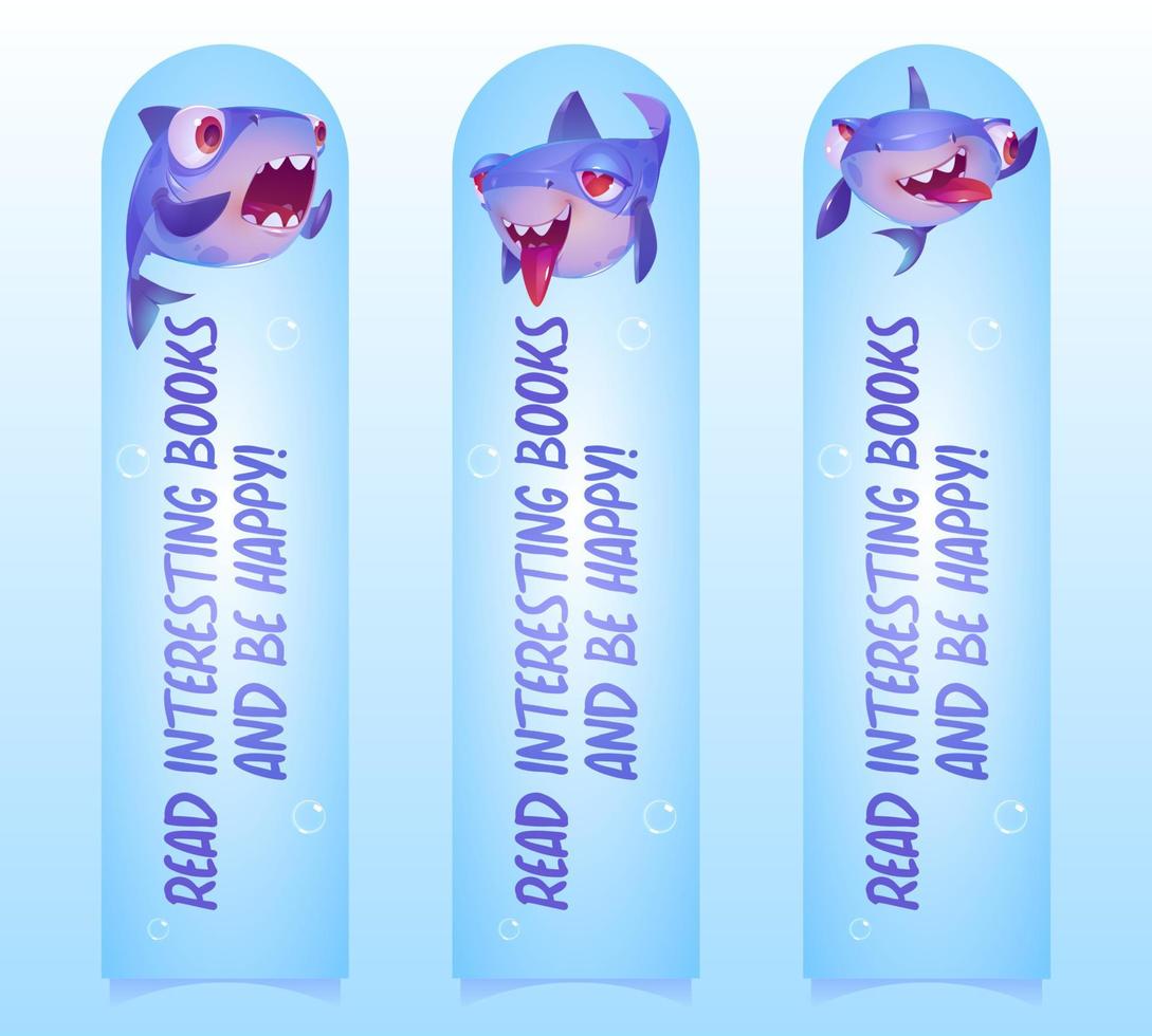 Bookmarks with funny shark character vector