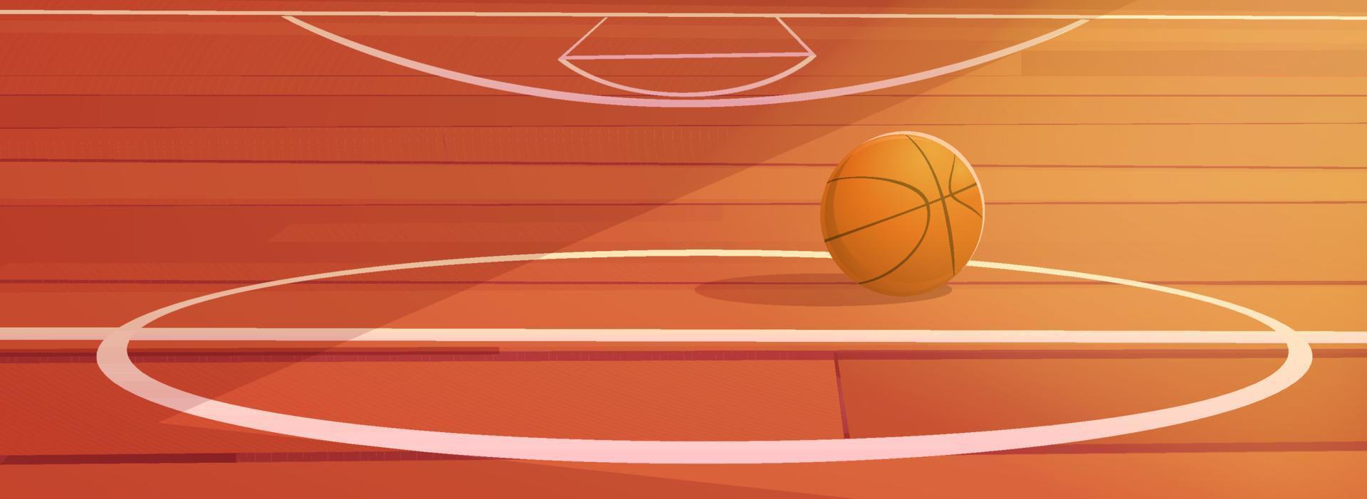 Basketball ball lying on wooden gymnasium floor vector