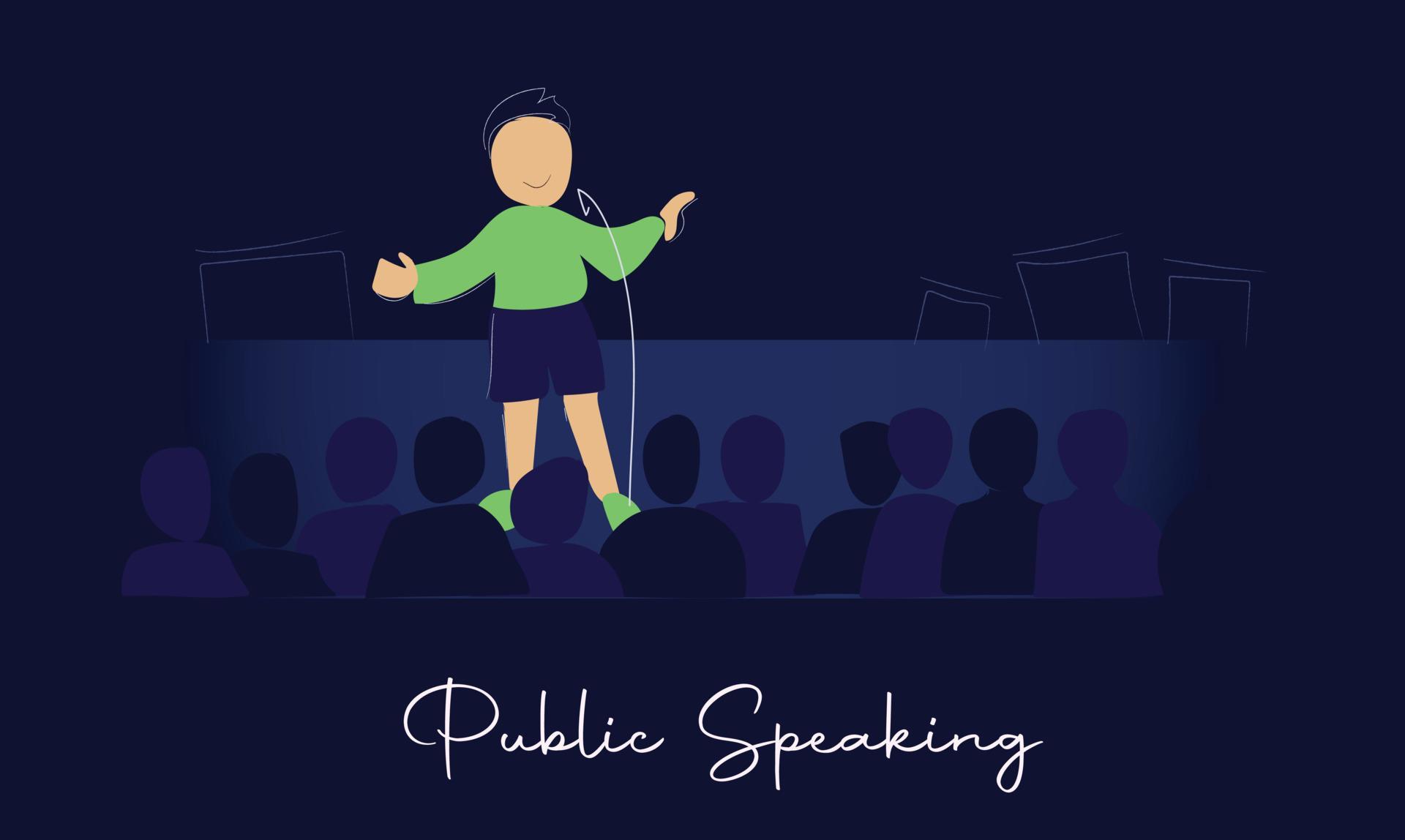 Public speaking, standup comedian. Public speech and presentation in