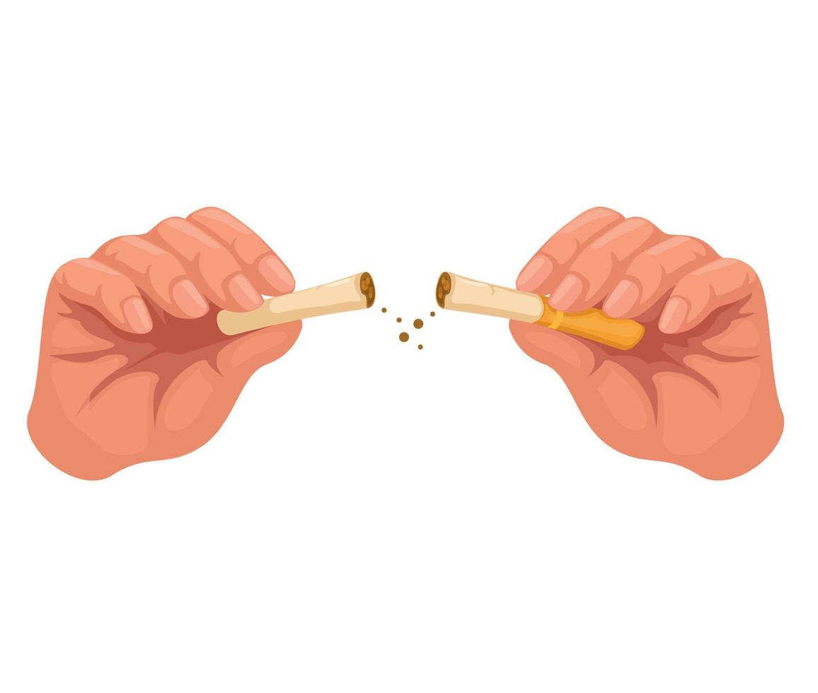 Hand breaking cigarette. stop smoking symbol cartoon illustration vector