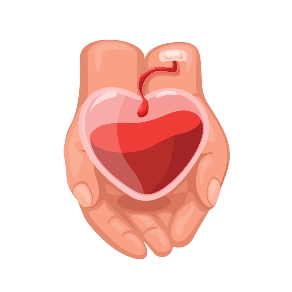 mano sosteniendo sangre en forma de corazón símbolo de burbuja para la  campaña de donación de sangre vector de ilustración de dibujos animados  14401355 Vector en Vecteezy