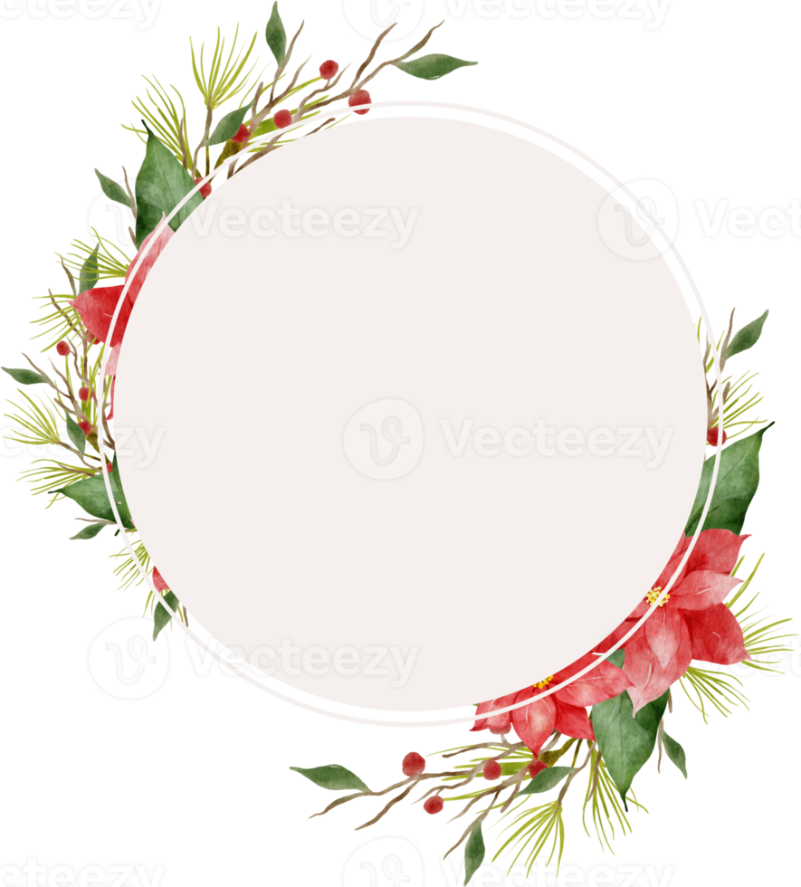 Christmas Leaves Flowers Watercolor Wreath Frame png