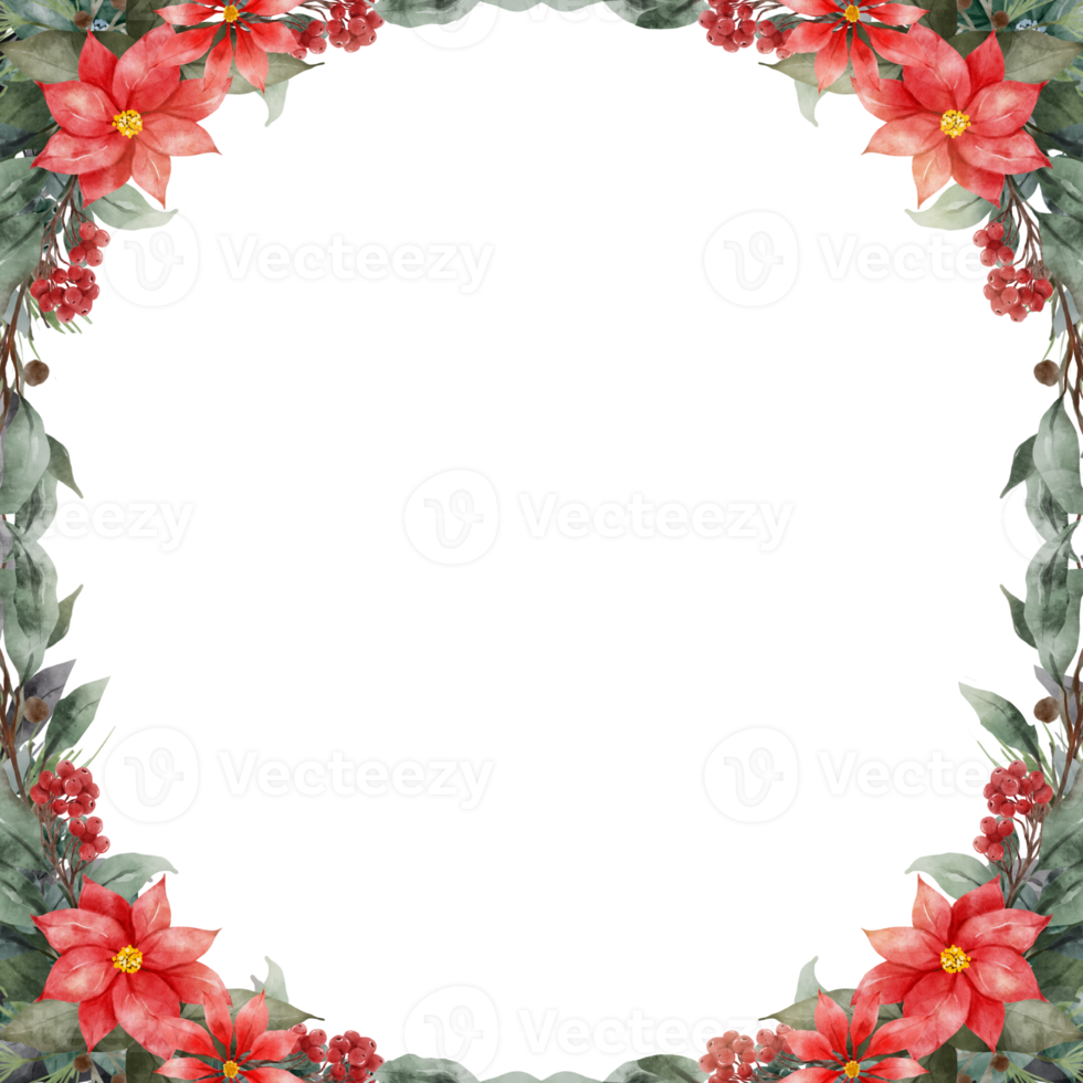 vattenfärg jul löv blommor ram png