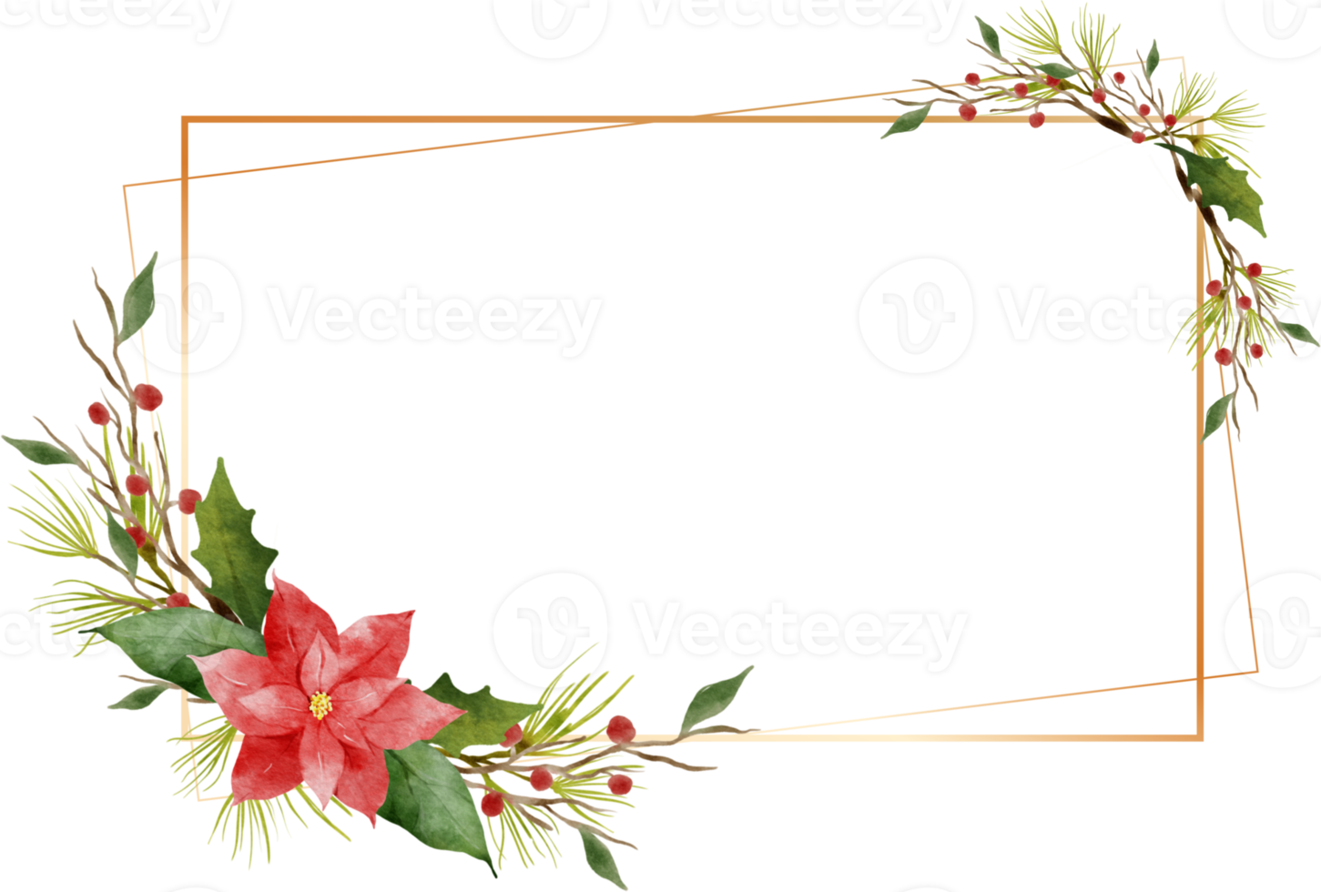 folha de natal flores aquarela geométrica moldura dourada png