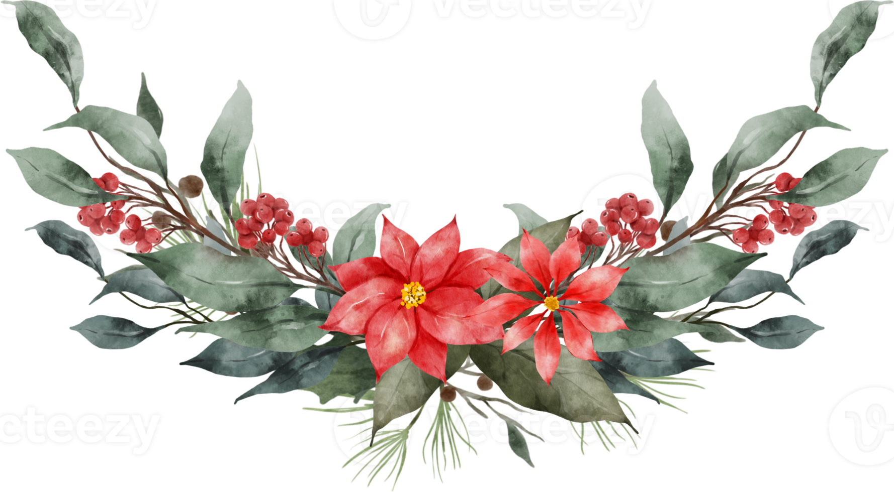 Kerstmis bladeren bloemen waterverf krans kader png