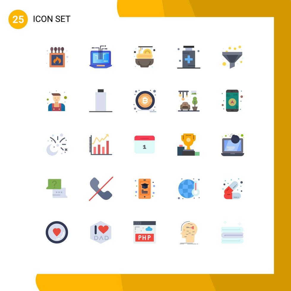 conjunto de 25 iconos de interfaz de usuario modernos símbolos signos para embudo medicina alimentos hospital drogas elementos de diseño vectorial editables vector