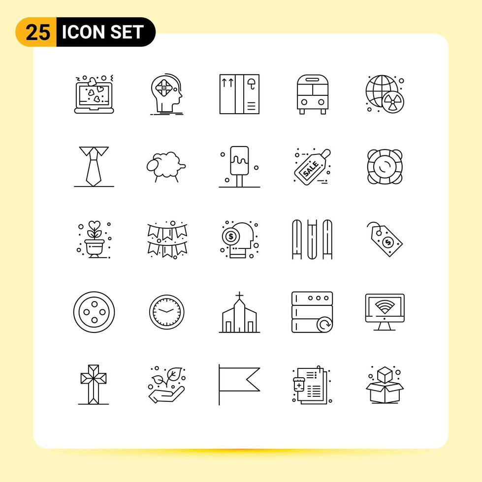 25 Thematic Vector Lines and Editable Symbols of radioactive transport mind logistic bus Editable Vector Design Elements