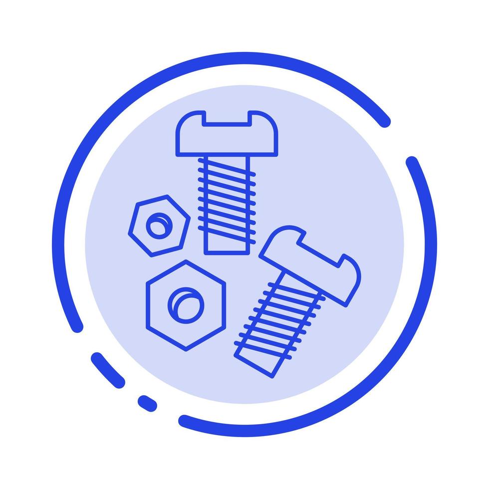 Bolt Nut Screw Tools Blue Dotted Line Line Icon vector