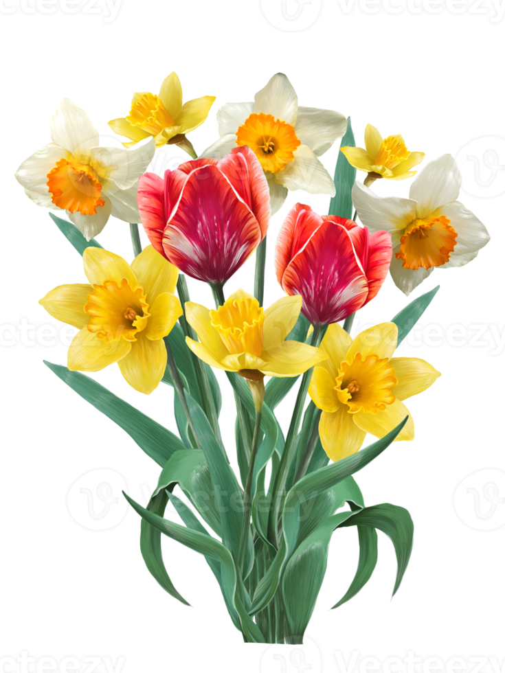 spring flowers tulips and daffodils in a bouquet drawing png