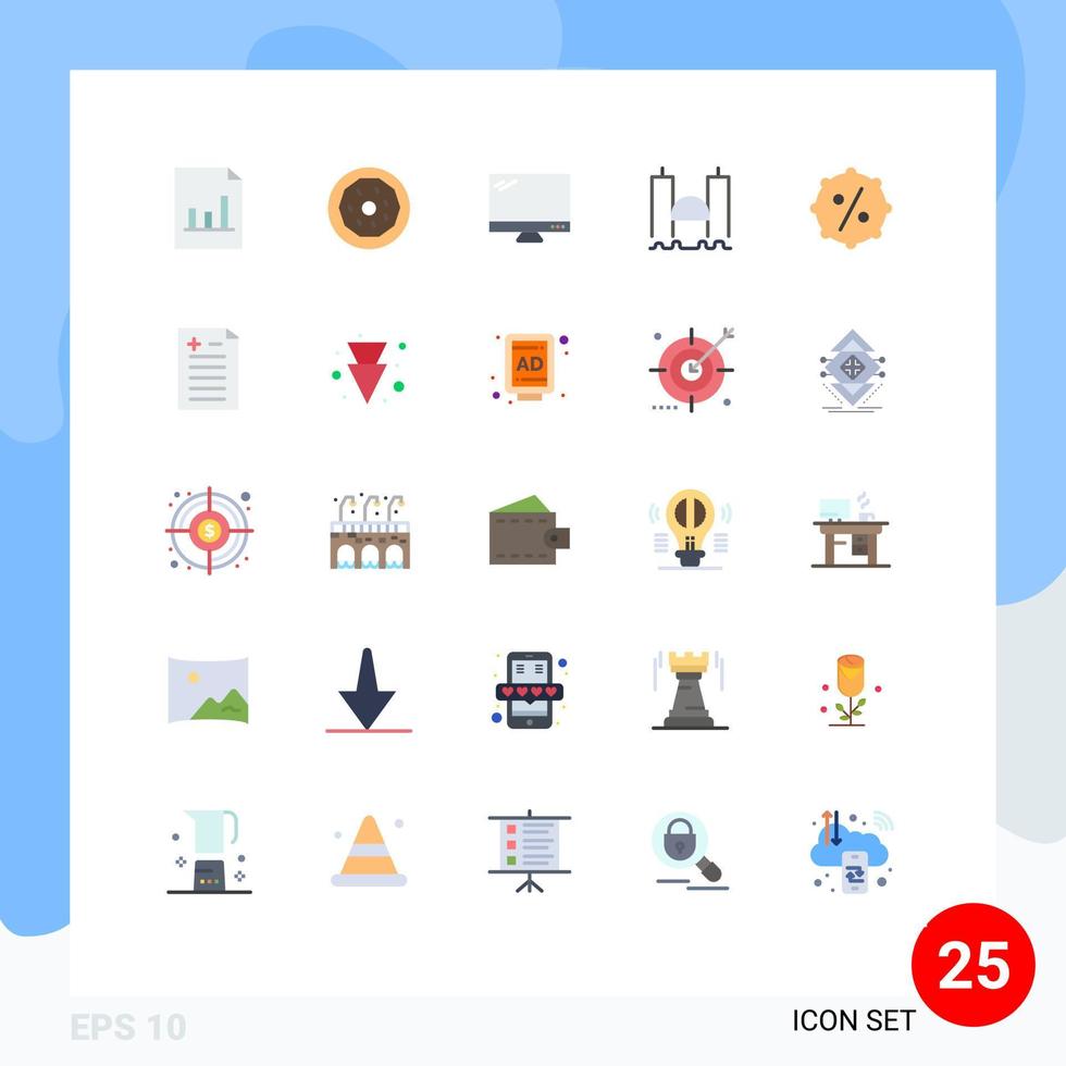 Universal Icon Symbols Group of 25 Modern Flat Colors of discount industrial monitor harbor bridge Editable Vector Design Elements