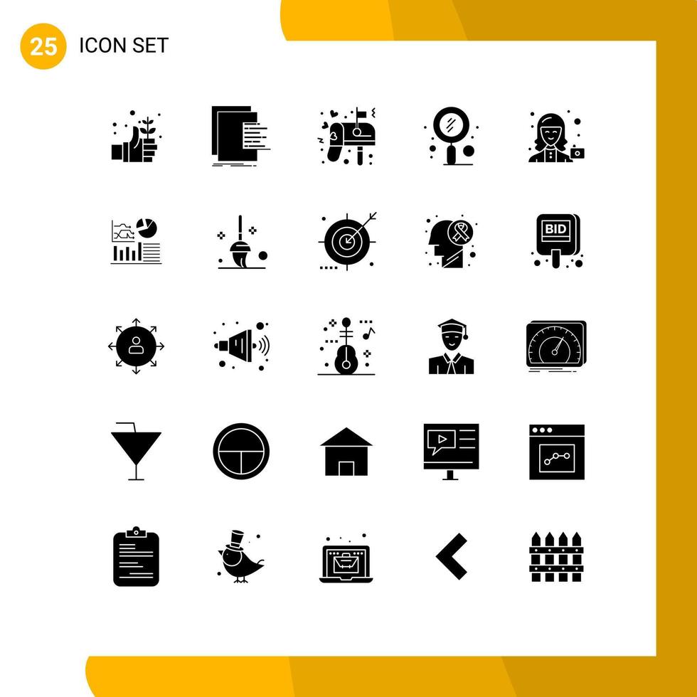 Group of 25 Solid Glyphs Signs and Symbols for zoom search valuation scan mail Editable Vector Design Elements
