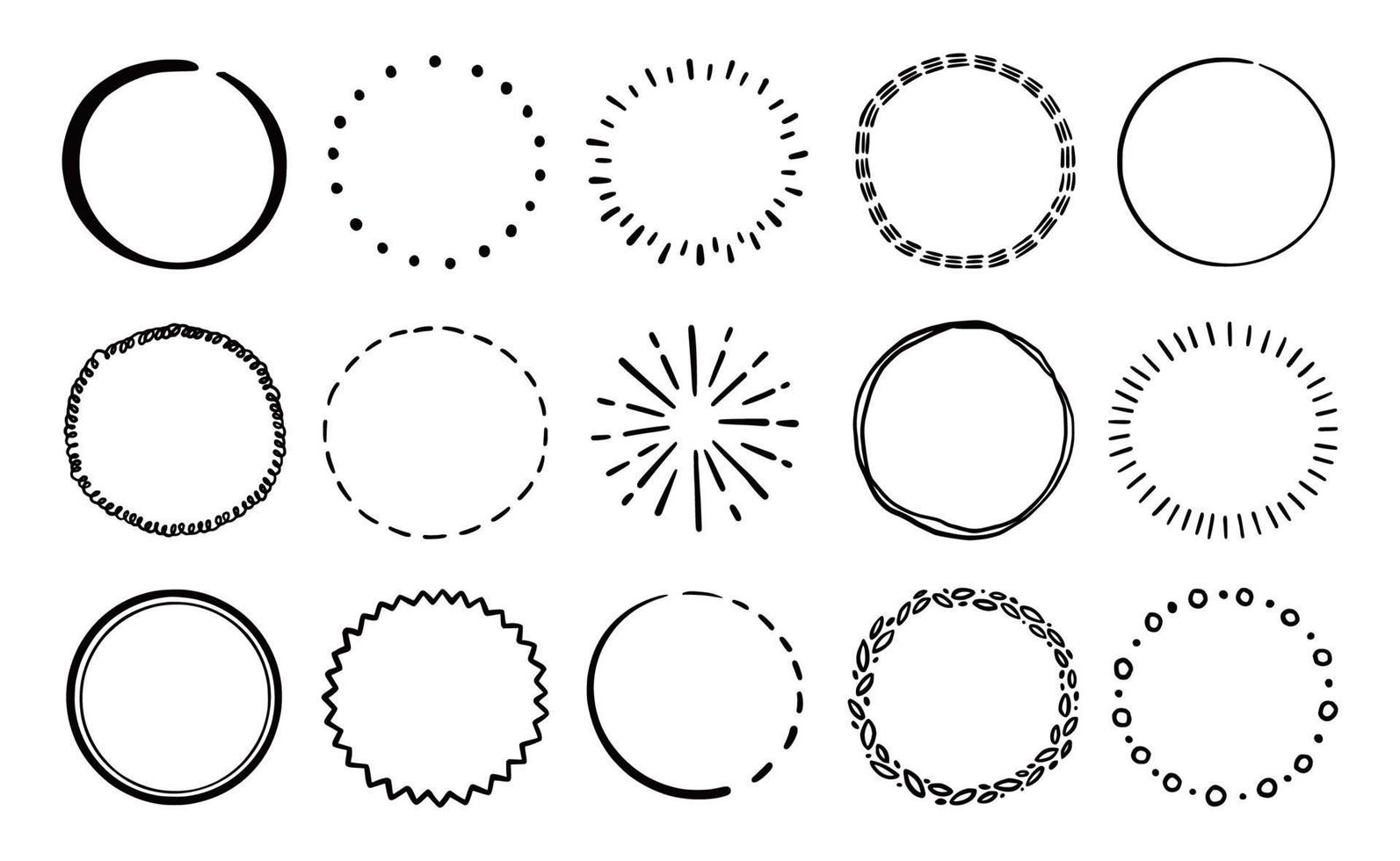 Hand drawn circle line badge set. vector