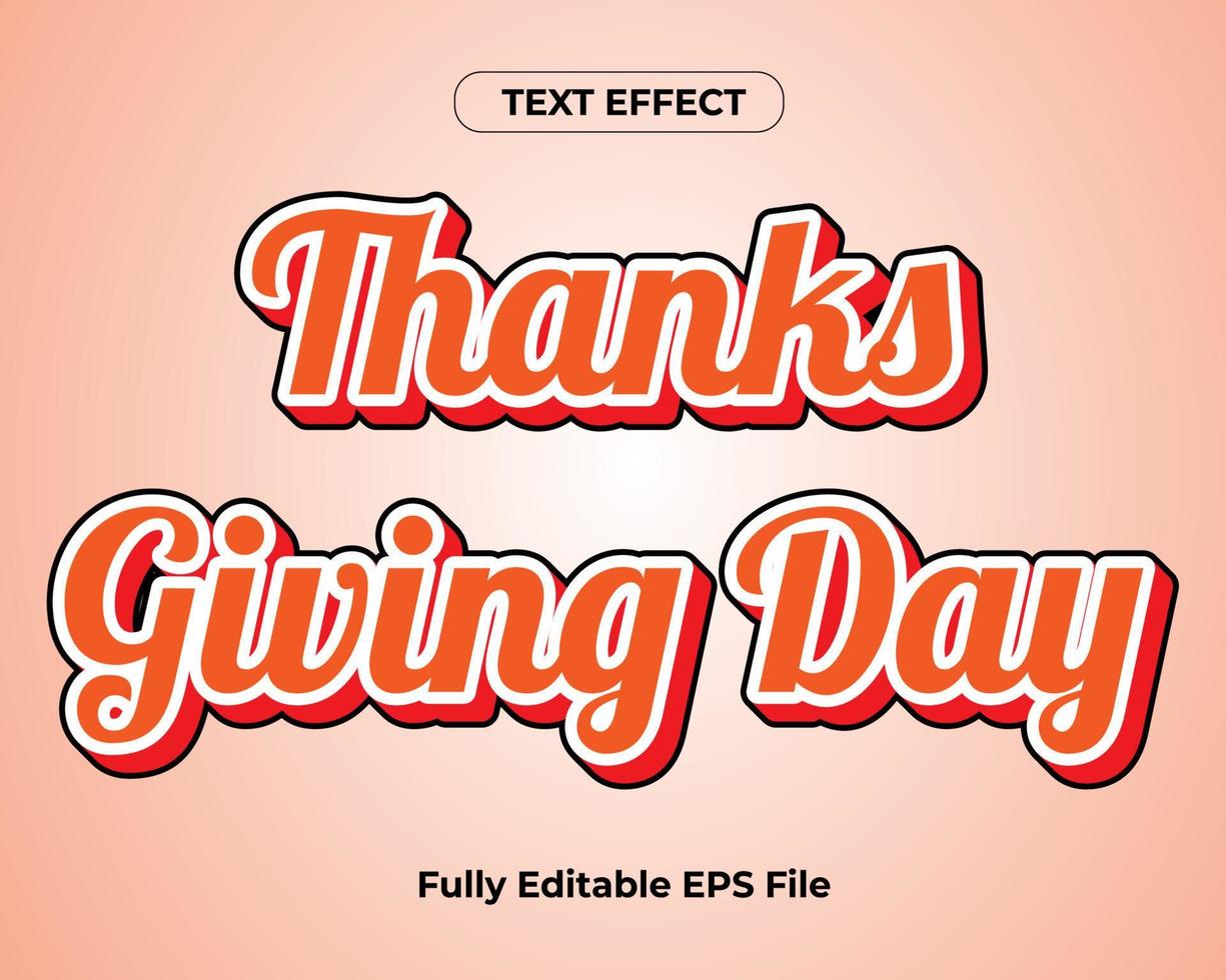 3D Thanks Giving Day Text Effect Design vector