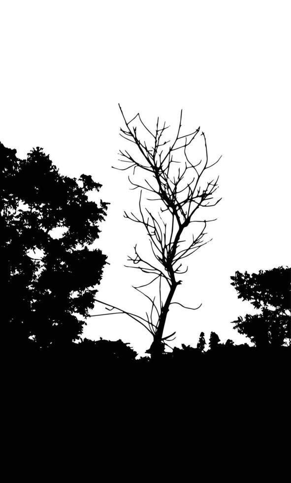 Forest landscape silhouette, with the dead tree without leaves illustrations. Nature silhouette clipart. vector