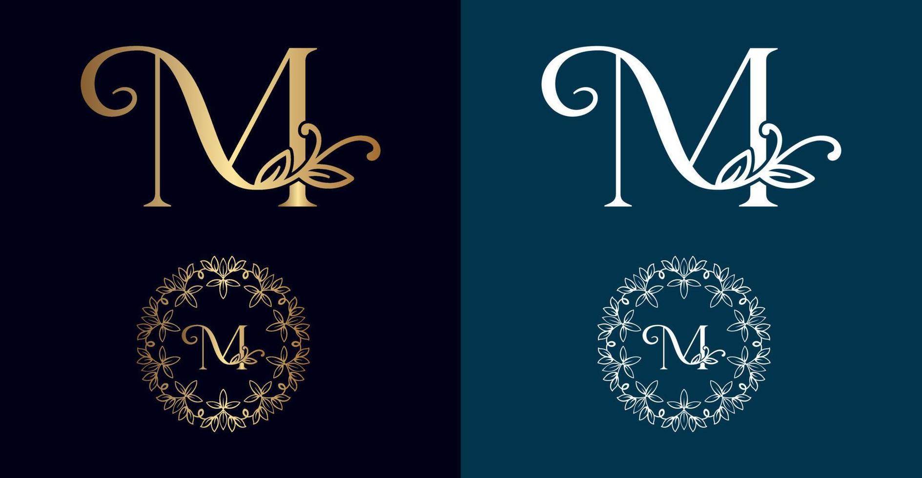 floral logo M letter design vector