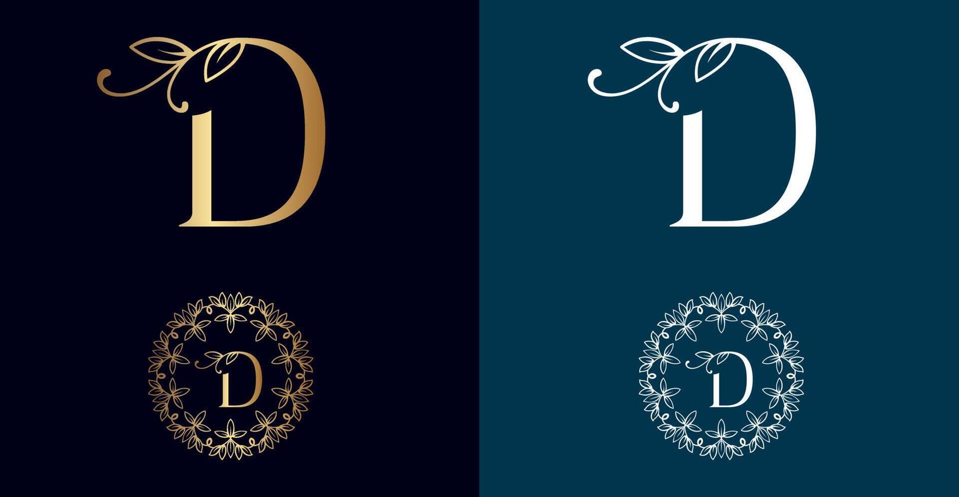 floral logo D letter design vector