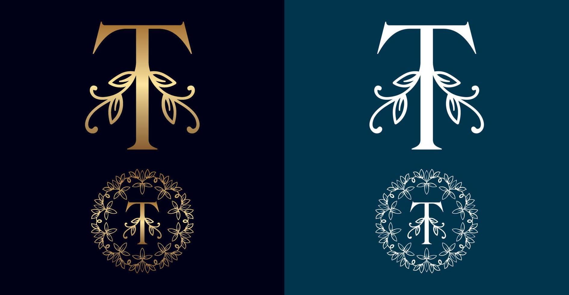 diseño floral de la letra t del logotipo vector