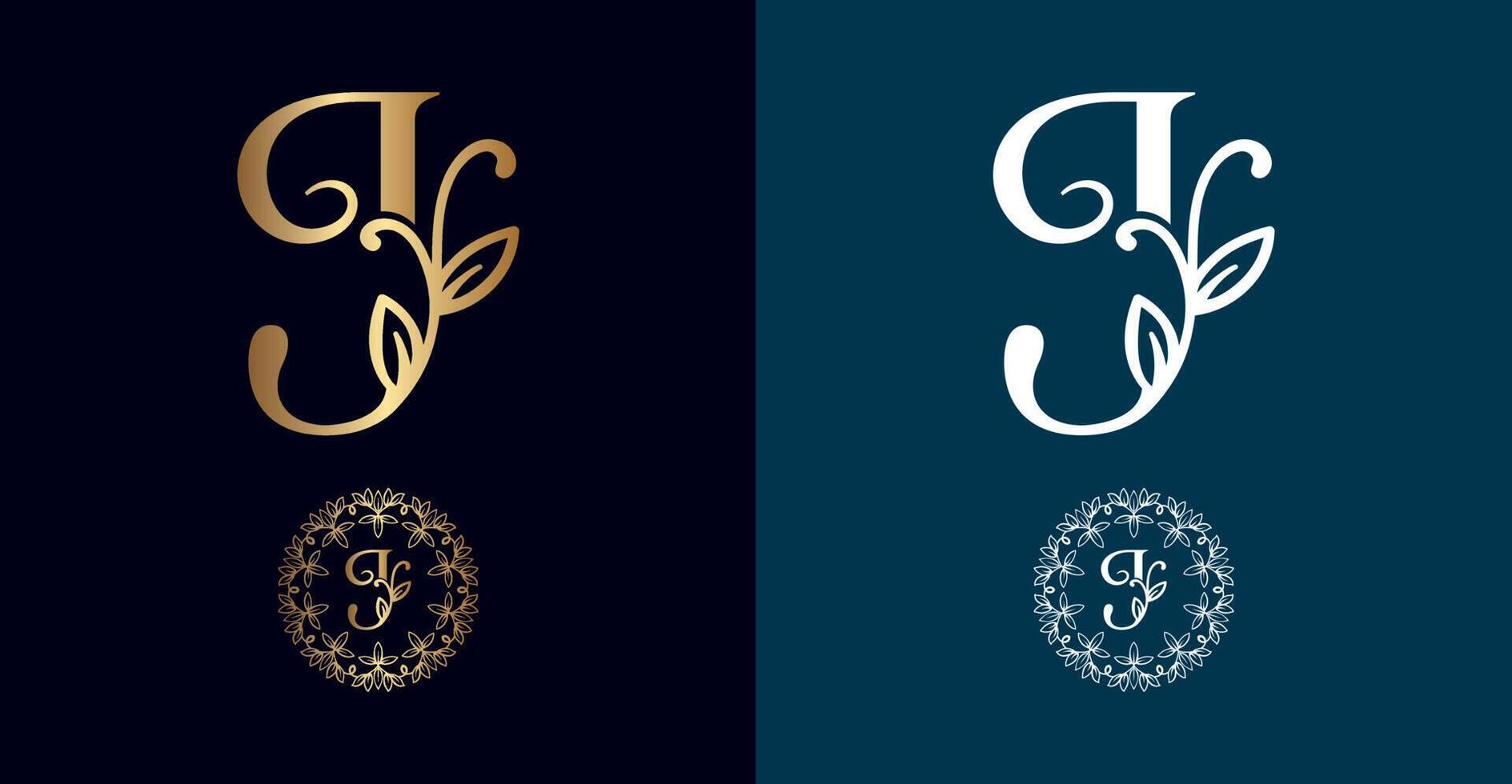 floral logo J letter design vector