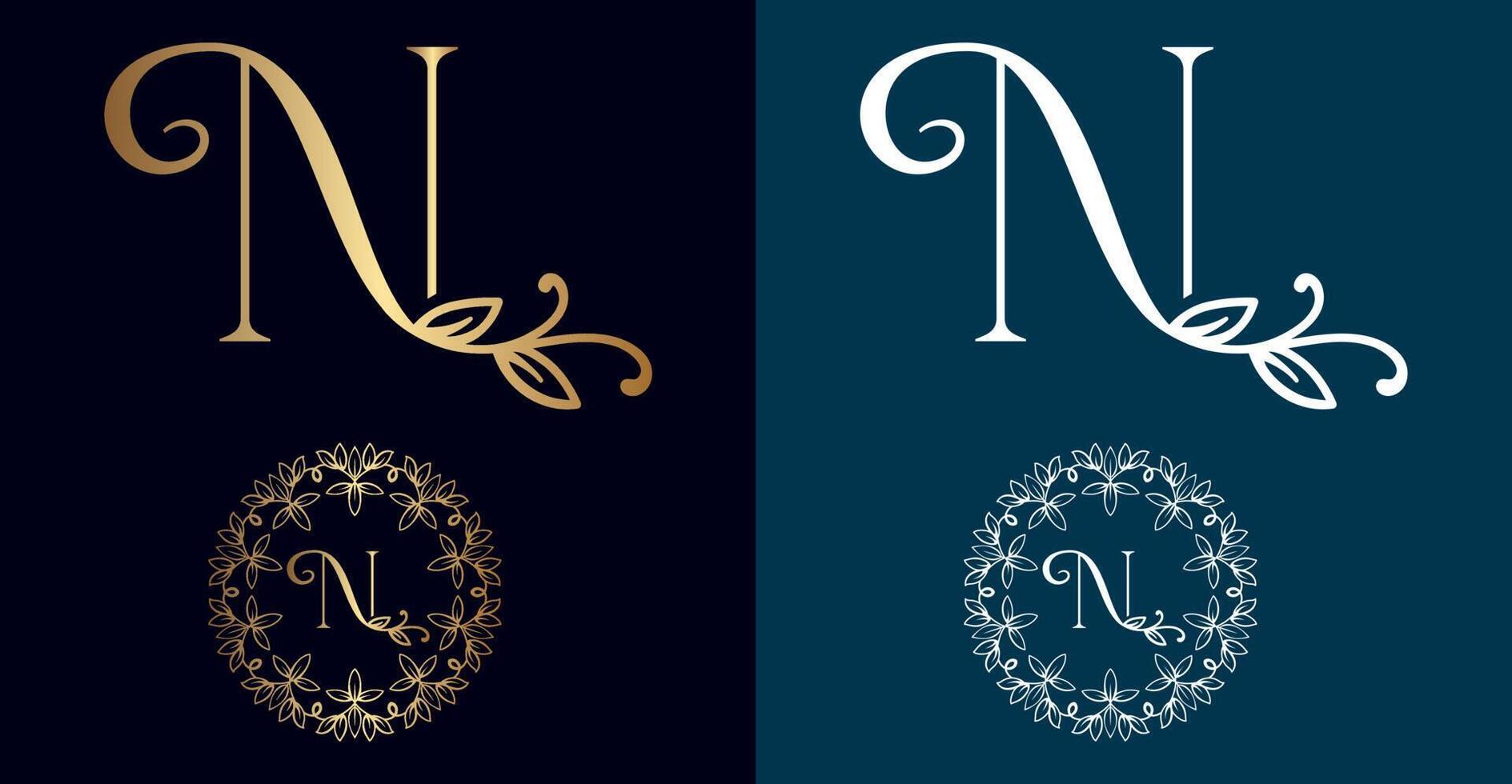 floral logo N letter design vector