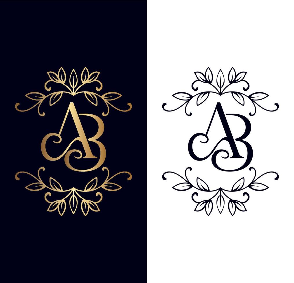 floral logo AB brand design vector