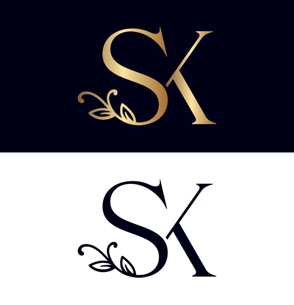 floral logo SK brand design vector