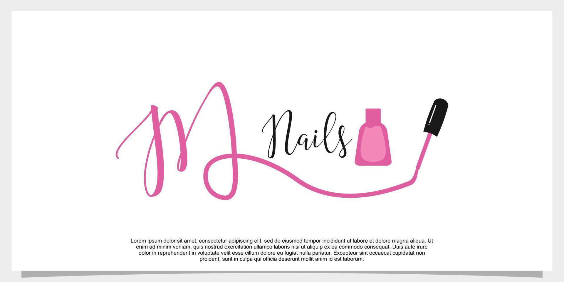 letter m with icon nail polish logo design template vector