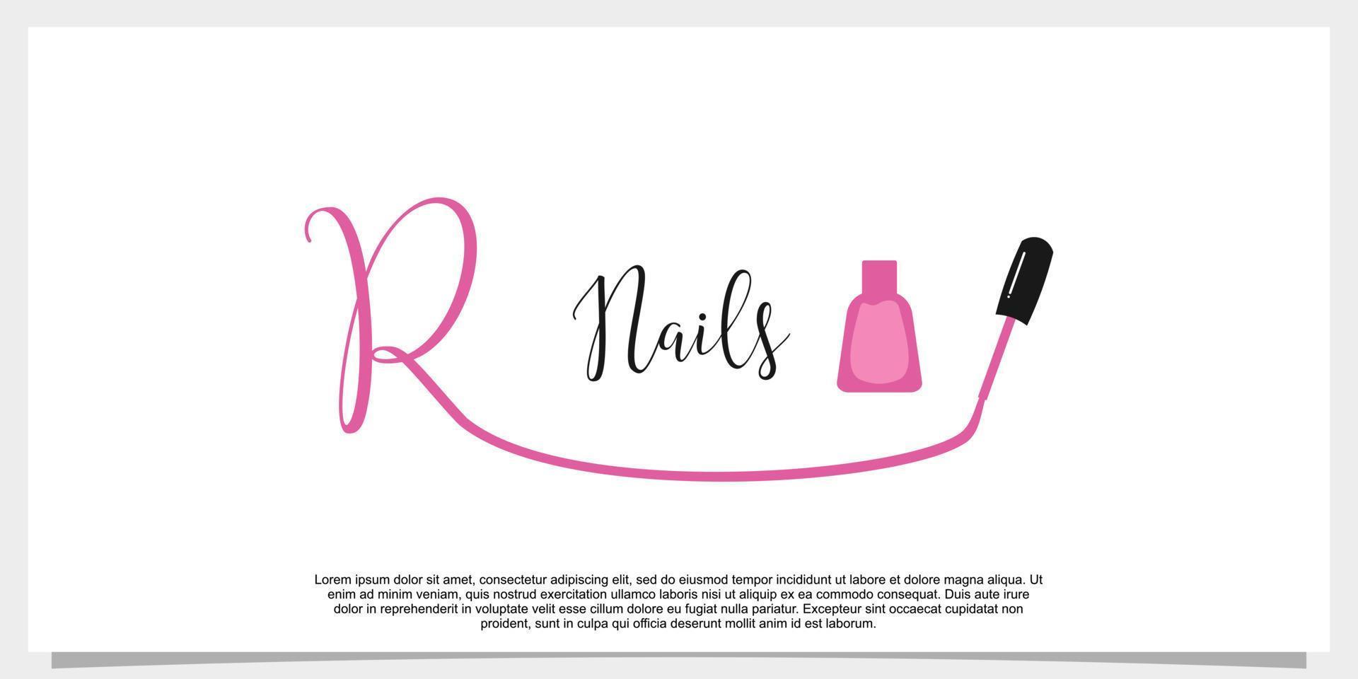 letter r with icon nail polish logo design template vector