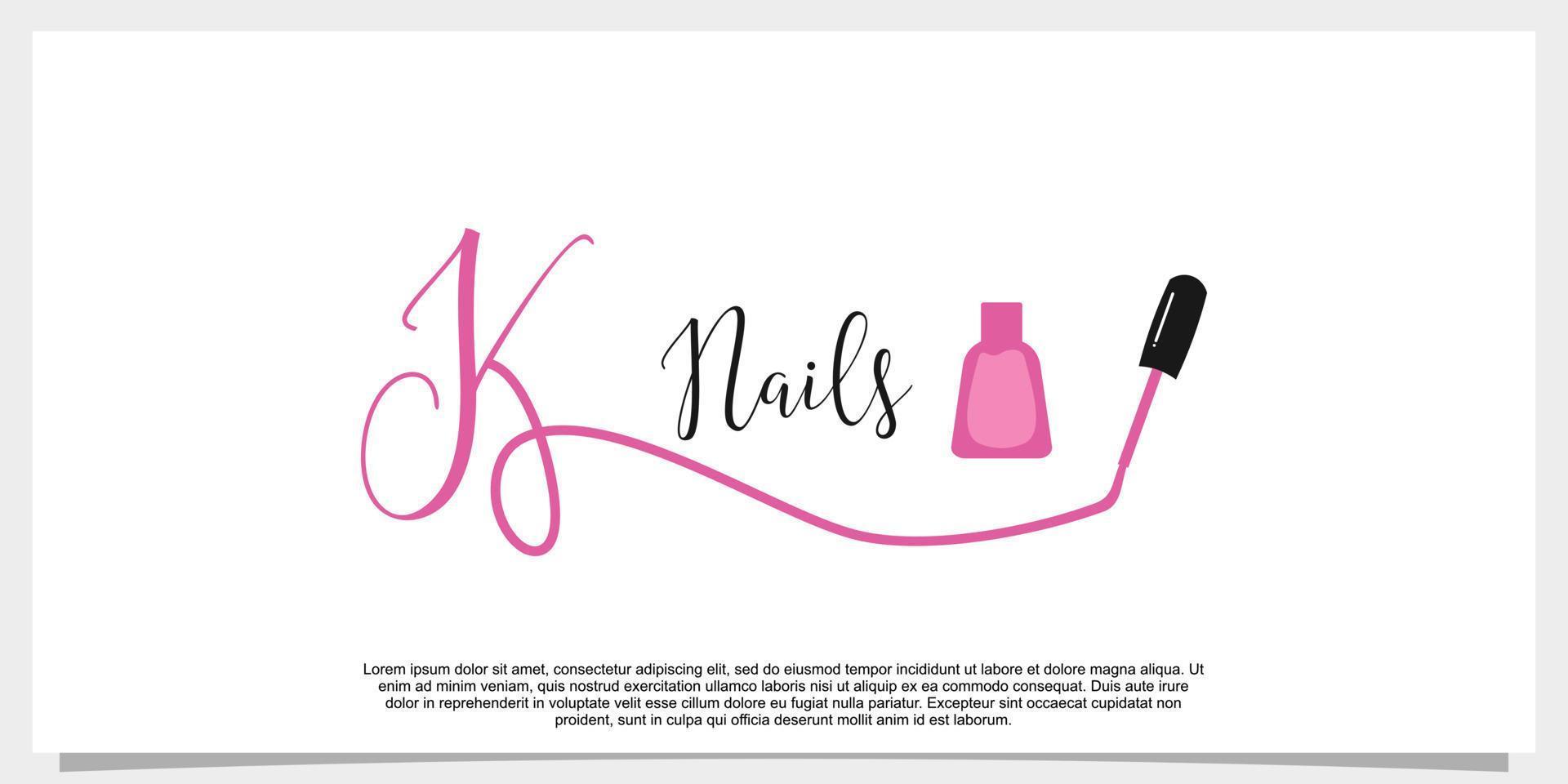 letter k with icon nail polish logo design template vector