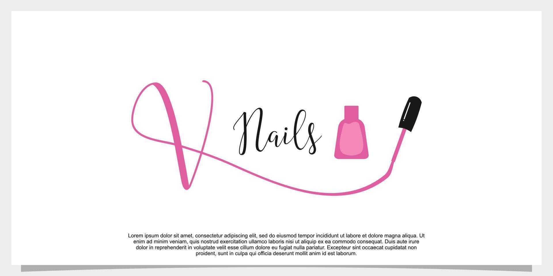 letter v with icon nail polish logo design template vector