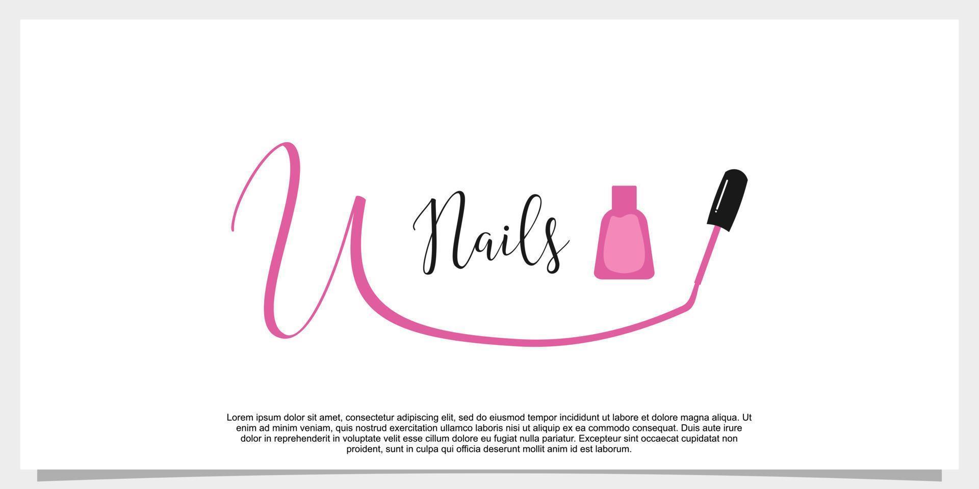 letter u with icon nail polish logo design template vector