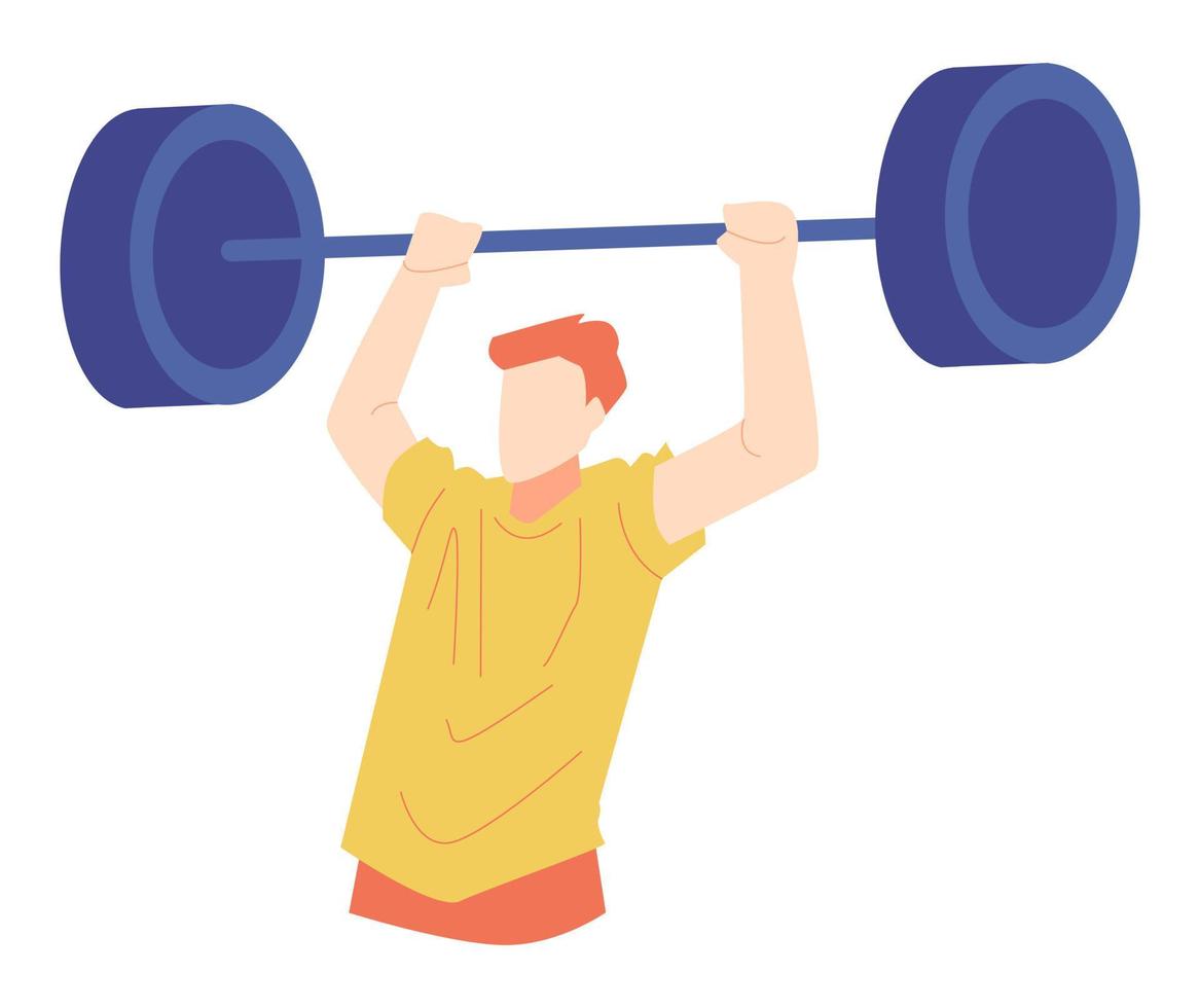 illustration of man lifting heavy barbell. suitable for the theme of the gym, sports, strong, fitness, etc. flat vector illustration