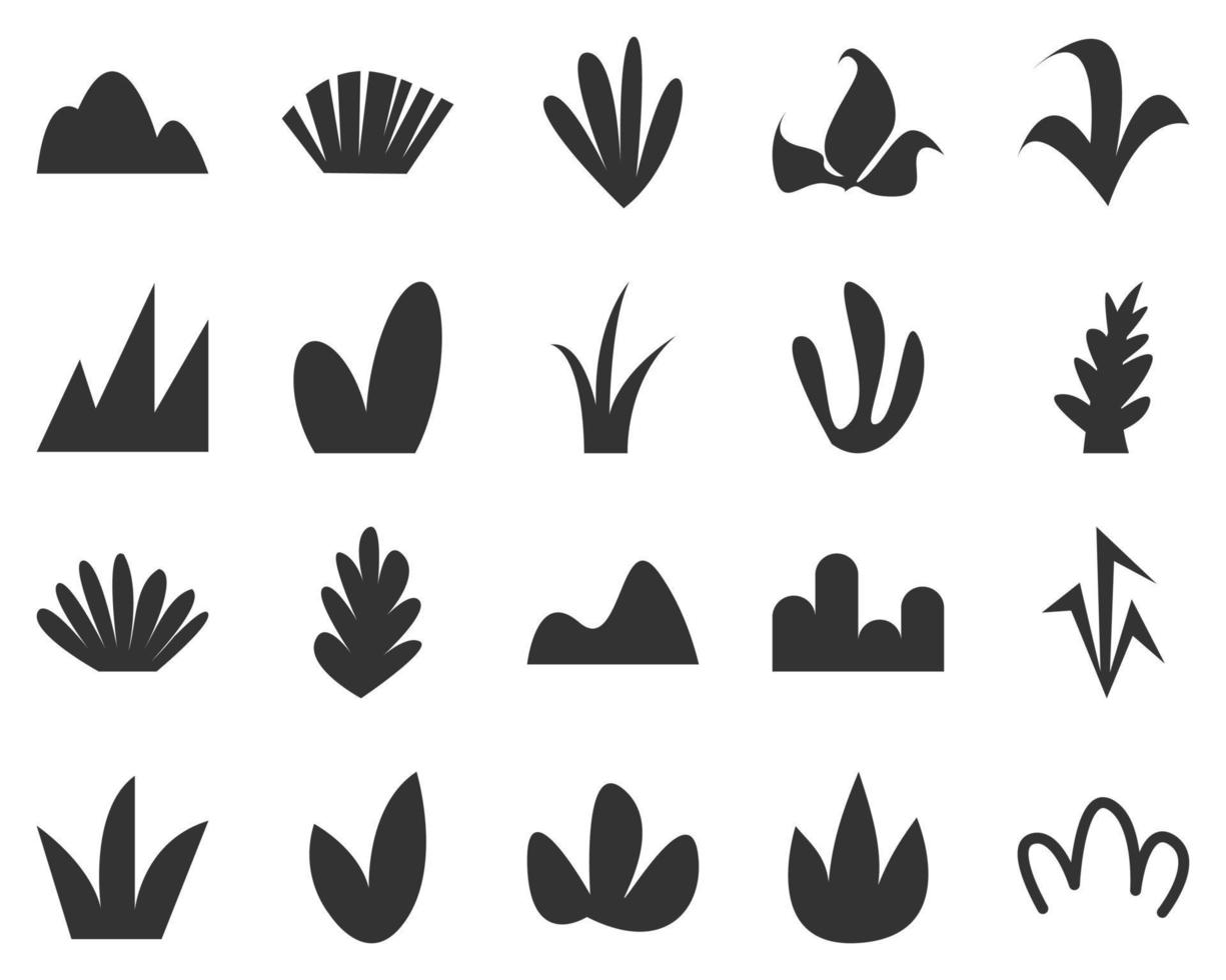 grass silhouette icon set with different shape and style. dark color. isolated on a white background. suitable for nature themes, templates, web, etc. flat vector style