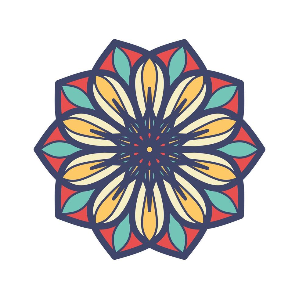 Vector hand drawn doodle mandala. Ethnic mandala with colorful tribal ornament. Arabic, Indian, ottoman motifs. For cards, invitations, t-shirts. Vector color illustration.
