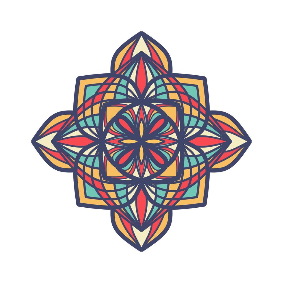 Vector hand drawn doodle mandala. Ethnic mandala with colorful tribal ornament. Arabic, Indian, ottoman motifs. For cards, invitations, t-shirts. Vector color illustration.