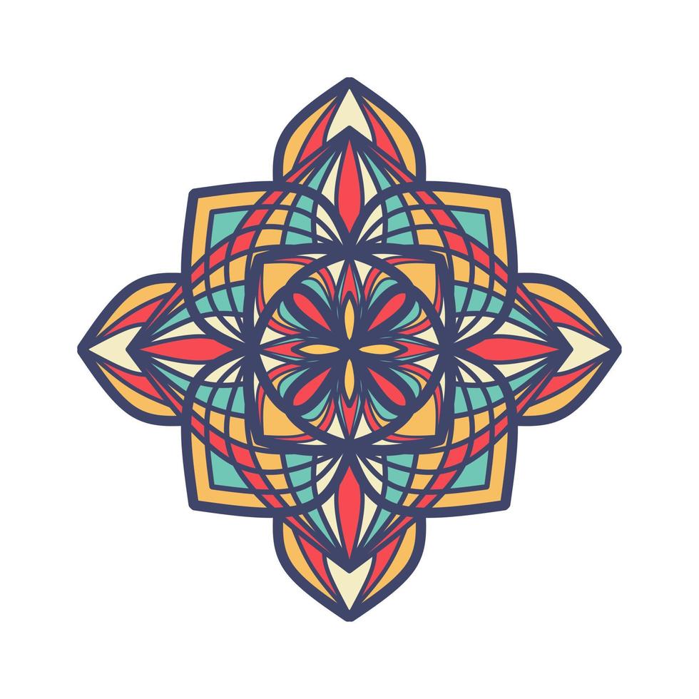 Vector hand drawn doodle mandala. Ethnic mandala with colorful tribal ornament. Arabic, Indian, ottoman motifs. For cards, invitations, t-shirts. Vector color illustration.