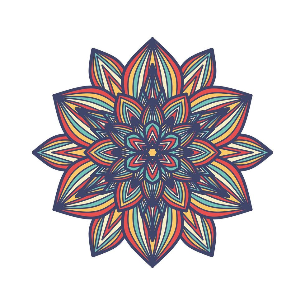 Vector hand drawn doodle mandala. Ethnic mandala with colorful tribal ornament. Arabic, Indian, ottoman motifs. For cards, invitations, t-shirts. Vector color illustration.