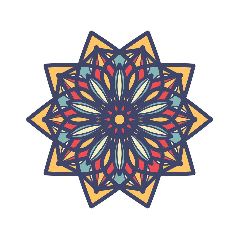 Vector hand drawn doodle mandala. Ethnic mandala with colorful tribal ornament. Arabic, Indian, ottoman motifs. For cards, invitations, t-shirts. Vector color illustration.