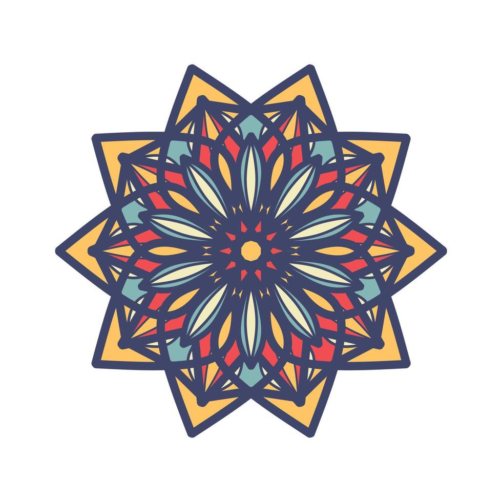 vector dibujado a mano doodle mandala. mandala étnica con adornos tribales coloridos. motivos árabes, indios, otomanos. para tarjetas, invitaciones, camisetas. ilustración de color vectorial.