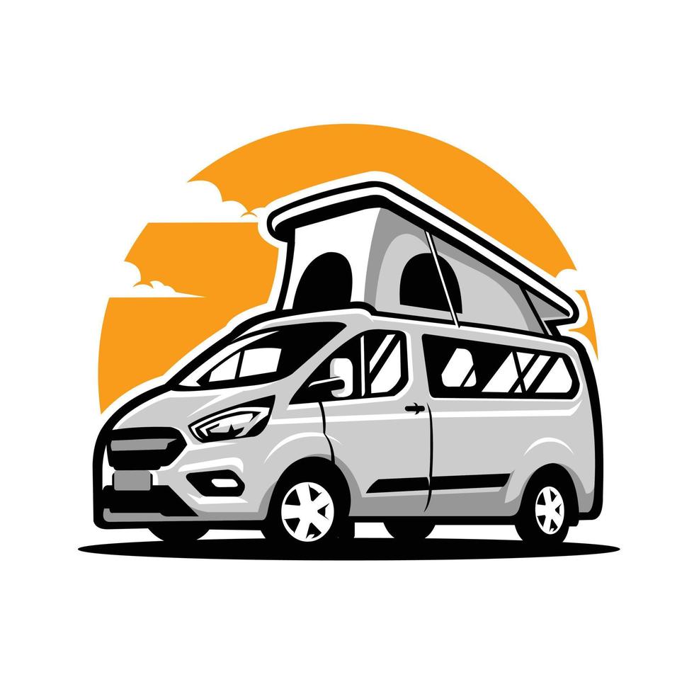 Ilustración de vector de autocaravana premium en paisaje al aire libre