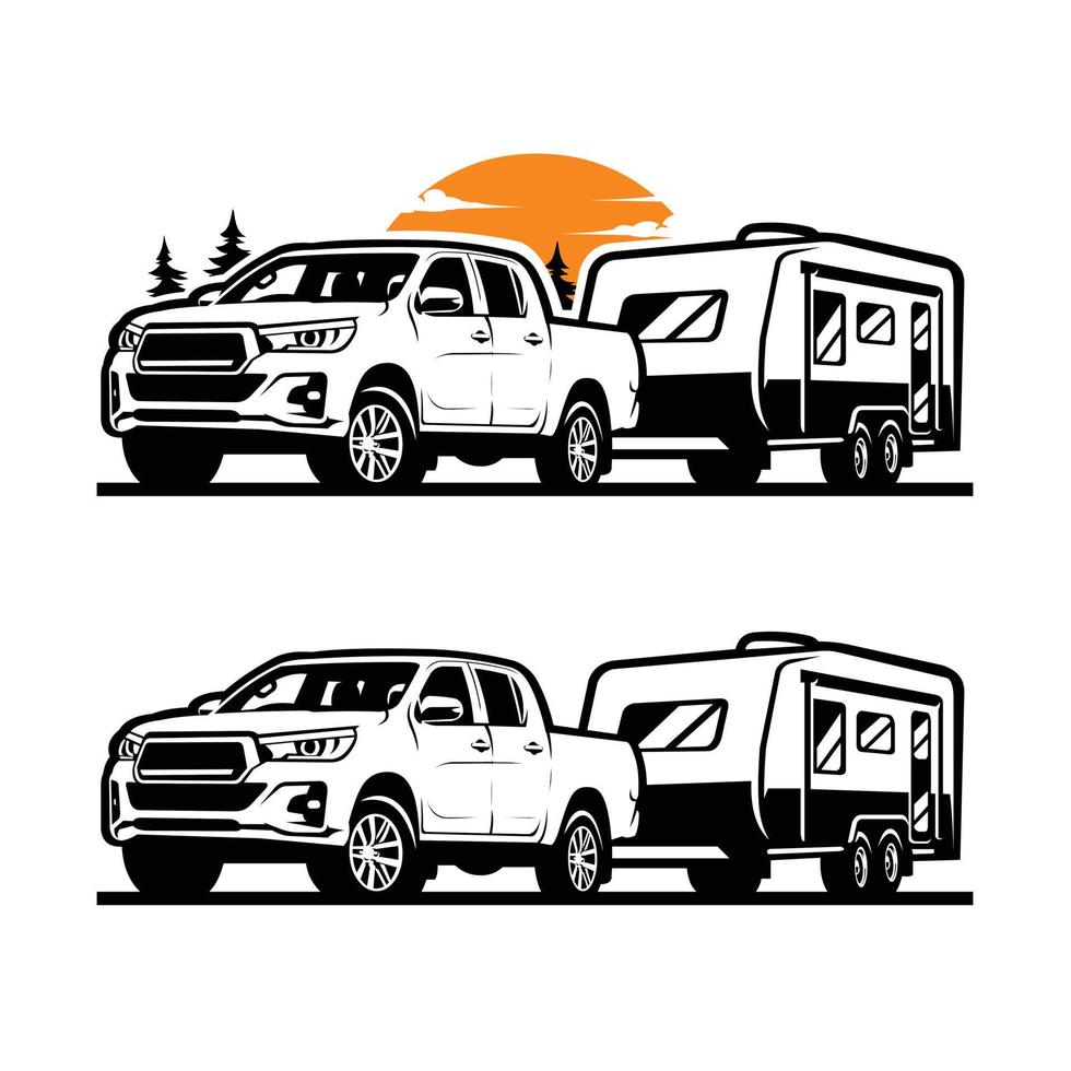 Ilustración de vector de caravana de remolque de camión premium