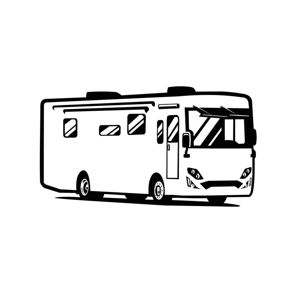 RV Motor Home Camper Bus Silhouette Monochrome Vector