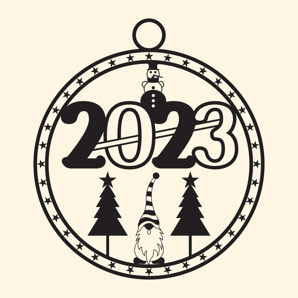 2023 christmas Round rope frame laser cut, rounded border and decorative 2023 new year design, vector