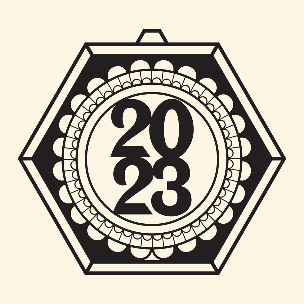 2023 christmas Round rope frame laser cut, rounded border and decorative 2023 new year design, vector