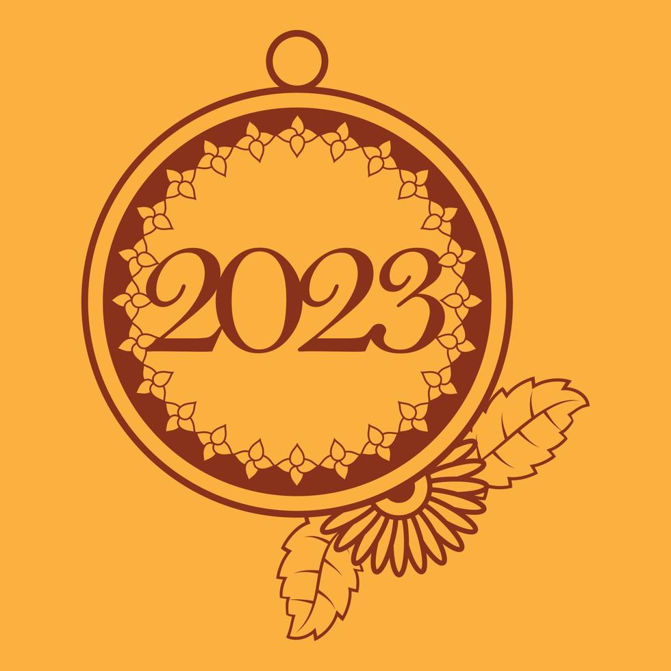 2023 christmas Round rope frame laser cut, rounded border and decorative 2023 new year design, vector