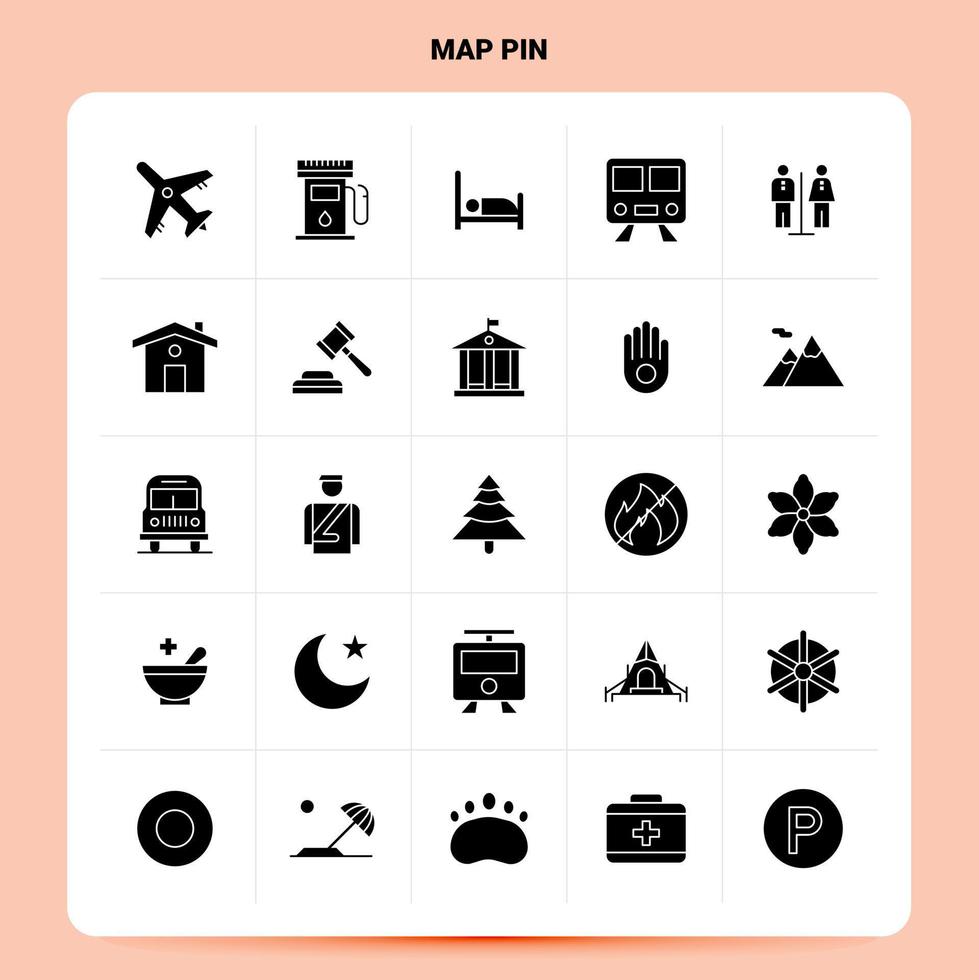 Solid 25 Map Pin Icon set Vector Glyph Style Design Black Icons Set Web and Mobile Business ideas design Vector Illustration