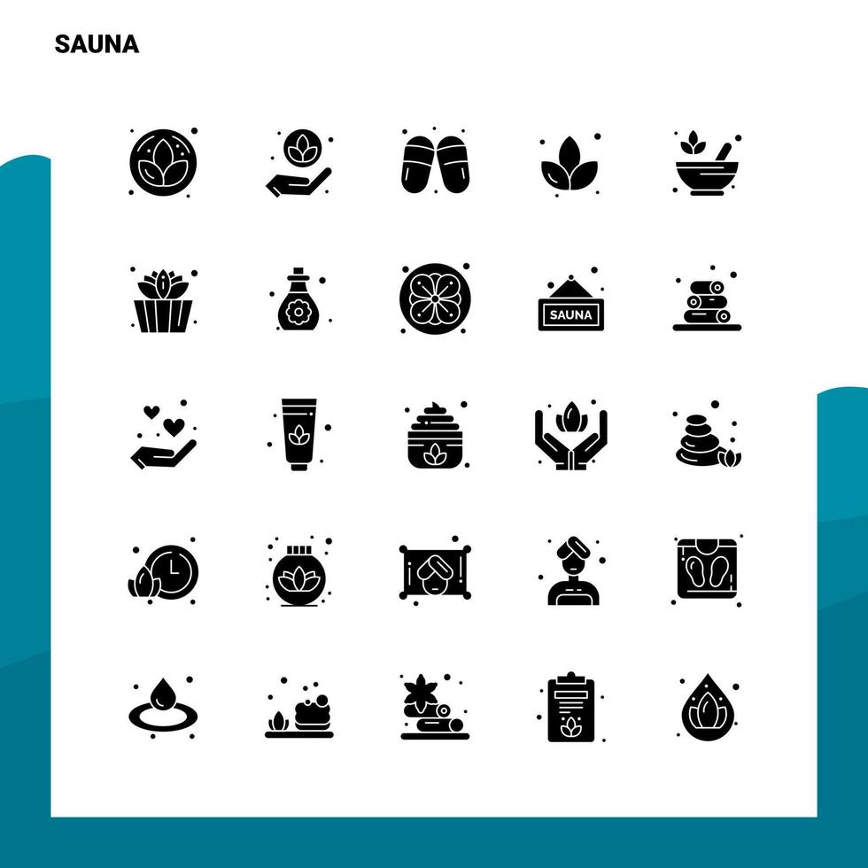 25 conjunto de iconos de sauna plantilla de ilustración de vector de icono de glifo sólido para ideas web y móviles para empresa comercial